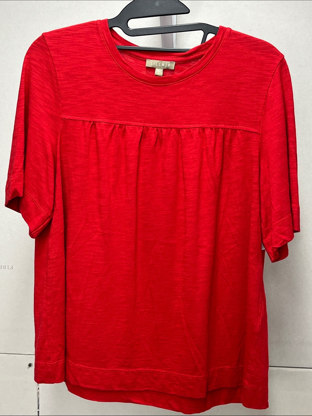 Lilla P Bright Red Short Sleeve Gathered Yoke Tee